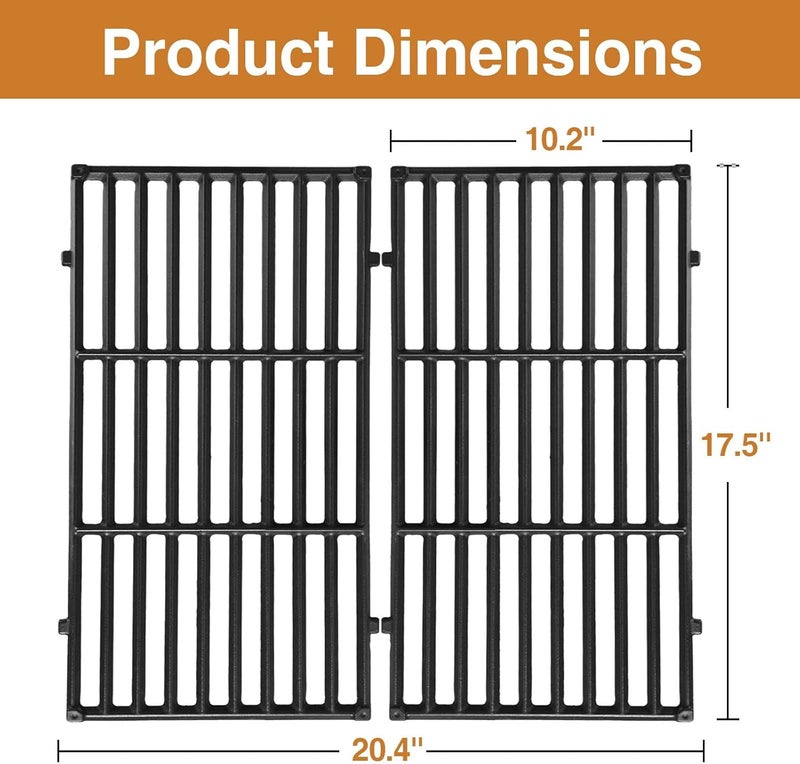 Rushare Store 7637 Grill Grates Replacement Parts for Weber Spirit I & Spirit II 200 Series (Front-Mounted Control), Weber Spirit 2 Grill Parts, Cast Iron GS4 Grill Parts, 17.5 x 10.2 Inch, 2-Pack - Image 2